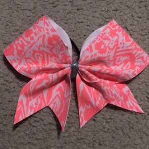 Neon pink Aztec and white cheer bow